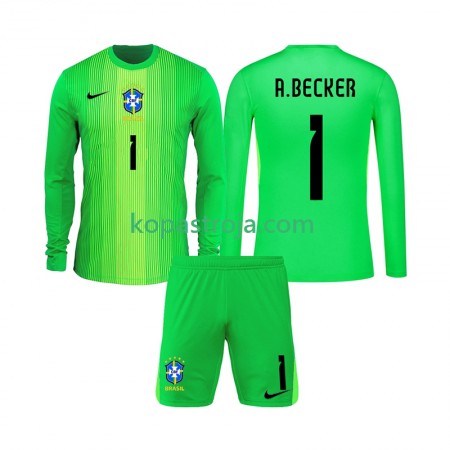 Billiga Fotbollströjor Brasilien Alisson Becker 1 Målvakt Barn Hemma tröja 2026 Långärmad